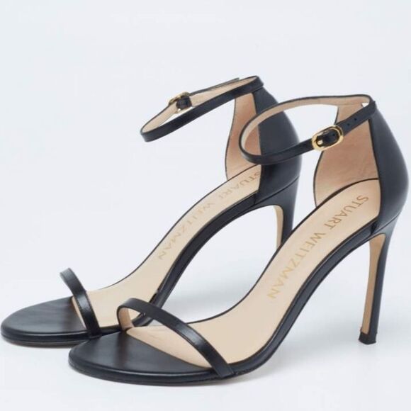 23 450.00 NWOB Stuart Weitzman Black Leather Nudistsong Ankle Cuff Sandals - Picture 1 of 10